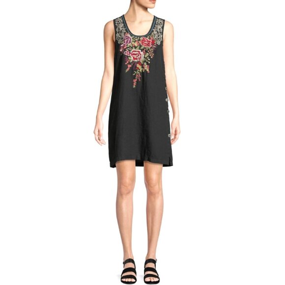 Johnny Was Multicolor Floral Embroidered Dress Sz-XXL Black 100%Linen - Picture 3 of 8